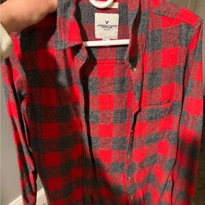 American Eagle Outfitters Red and Gray Checkered Shirt
